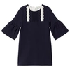 CHLOÉ NAVY MILANO DRESS WITH LACE AND SCALLOP DETAIL,C12745