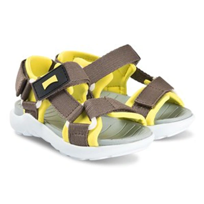 Camper Kids' Brown And Yellow Wous Blanco Velcro Strap Sandals