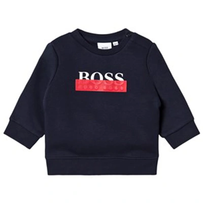 Hugo Boss Babies' Boss Navy Boss Contrast Logo Sweatshirt In Blue