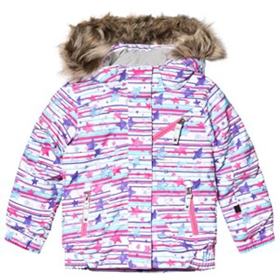 Spyder Babies'  Pink Stripe And Star Print Bitsy Lola Faux Fur Hood Ski Jacket