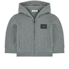 Dolce & Gabbana Logo Zip-up Cotton Sweatshirt Hoodie In Grey