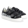 MOSCHINO MOSCHINO BLACK BRANDED VELCRO LEATHER TRAINERS,65723