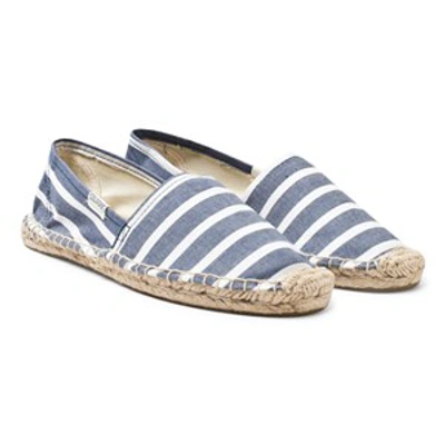 Soludos Kids'  Blue And White Stripe Espadrilles In Navy