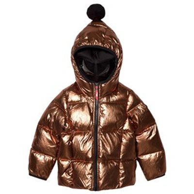 Ai Riders On The Storm Kids'  Copper Metallic Goggle Down Padded Ski Jacket In Gold