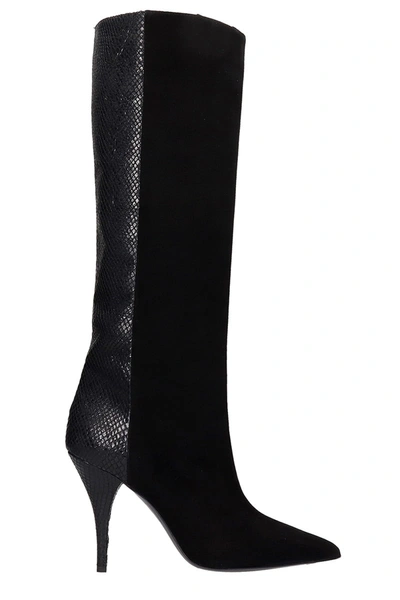 Alchimia High Heels Boots In Black Suede And Leather