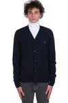 Acne Studios Face Patch V-neck Cardigan In Blue