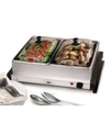 ELITE BY MAXI-MATIC 5QT. DUAL BUFFET SERVER FOOD WARMER WITH TEMPERATURE CONTROL AND CLEAR SLOTTED LIDS