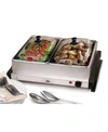 Elite By Maxi-matic 5qt. Dual Buffet Server Food Warmer With Temperature Control And Clear Slotted Lids In Stainless Steel