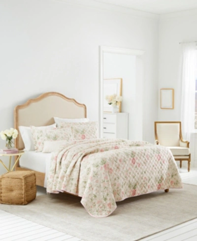 Laura Ashley Breezy Floral Reversible 2 Piece Quilt Set, Twin In Pink Green
