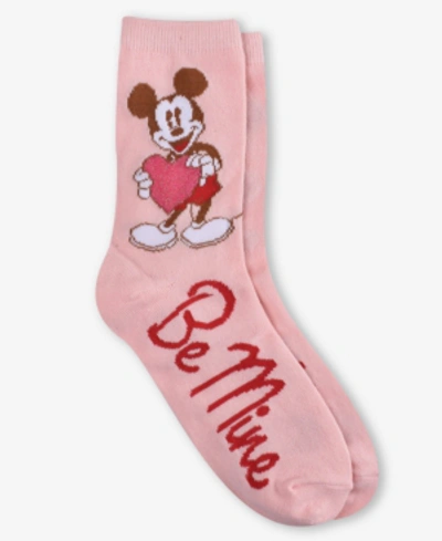 Planet Sox Mickey Mouse Women's "be Mine" Crew Socks In Atlas Pink