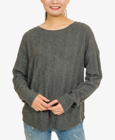 Pink Rose Hippie Rose Juniors' Ribbed Lace-up Sweater In Heather Charcoal