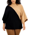 ALFANI PLUS SIZE COLORBLOCKED KIMONO-SLEEVE SWEATER, CREATED FOR MACY'S