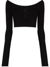 ALIX NYC OFF-SHOULDER BUTTON DECORATION TOP