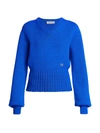 VICTORIA BECKHAM WOMEN'S BLOUSON-SLEEVE WOOL-BLEND V-NECK SWEATER,0400012982645