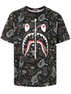 A BATHING APE CAMOUFLAGE SHARK PRINT COTTON T-SHIRT