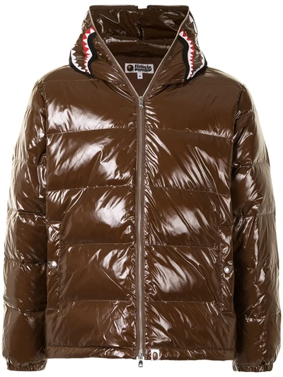 A Bathing Ape Padded Shark Print Jacket In Brown