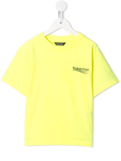 Balenciaga Boys Fluo Yellow/black Kids Political Logo-print Cotton-jersey T-shirt 4-10 Years 10 Years In Neon Yellow