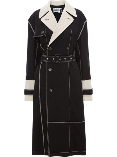 Jw Anderson Contrast Stitching Belted Trench Coat In Black