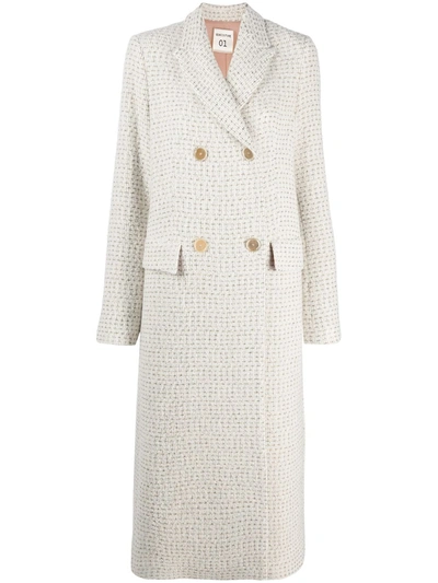 Semicouture Double-breasted Tweed Coat In White