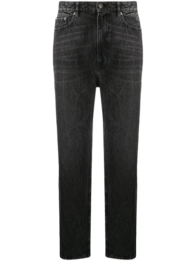 Balenciaga Logo Stripe-print Straight-leg Jeans In Schwarz