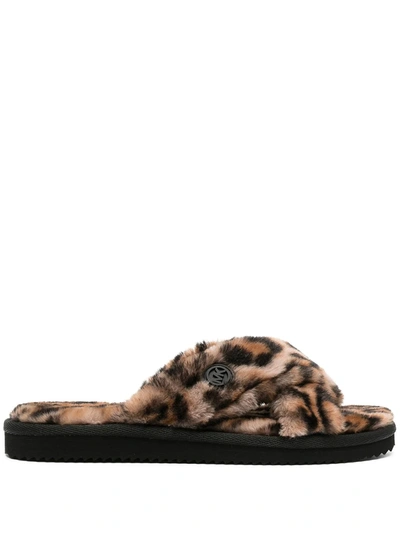 Michael Kors Leopard-print Wrap Slippers In Neutrals ModeSens