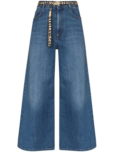 Stella Mccartney Wide-leg Logo Belted Jeans In Blue