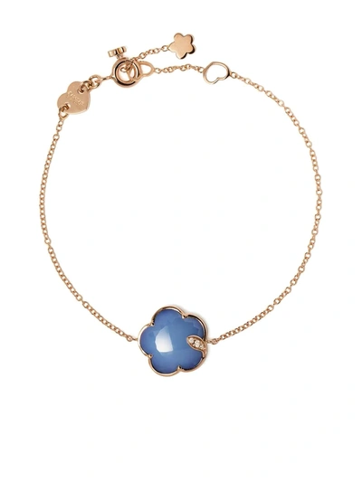 Pasquale Bruni 18k Rose Gold Petit Joli Lapis White Agate Doublet & Diamond Flower Chain Bracelet In Sapphire