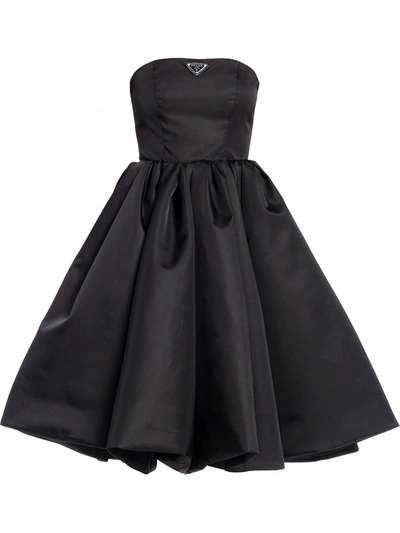 Prada Logo-detailed Nylon Gabardine Strapless Midi Dress In Black