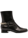 GUCCI CHAIN-TRIM LEATHER ANKLE BOOTS