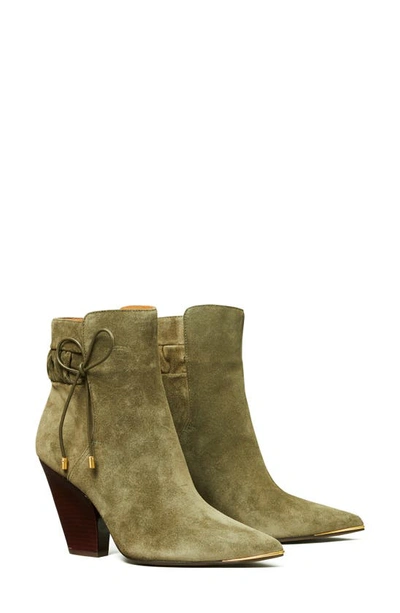 Tory Burch Lila Suede Scrunch Ankle Boots In Olive