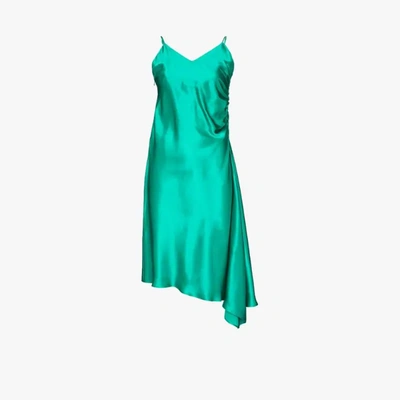 Mm6 Maison Margiela Green Asymmetric Ruched Slip Dress