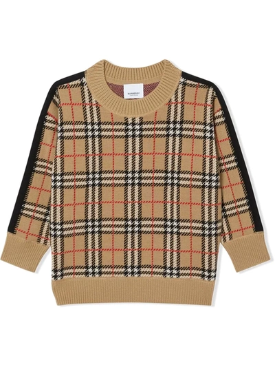 Burberry Kids' Mini Donnie Check Jacquard Merino Wool Sweater In Beige