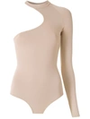 Amir Slama Asymmetric Long Sleeve Bodysuit In Neutrals