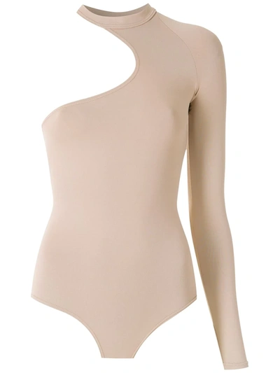 Amir Slama Asymmetric Long Sleeve Bodysuit In Neutrals