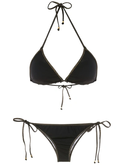 Amir Slama Metallic Detail Triangle Bikini Set In Black