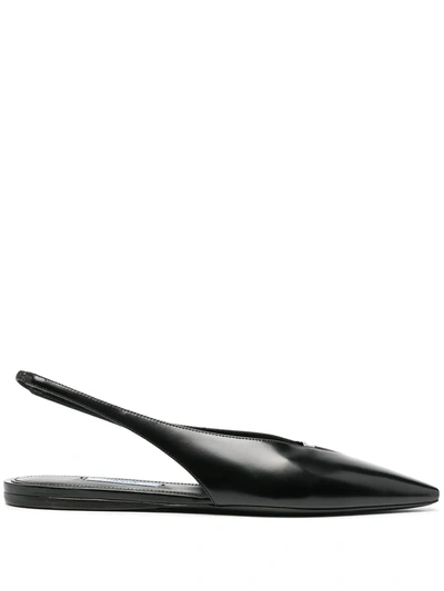 Prada Leather Slingback Flats In Black