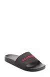 Balenciaga Smooth Rubber Logo Pool Sliders In Nero