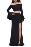 LA FEMME OFF THE SHOULDER TWO-PIECE GOWN,25261