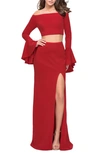 LA FEMME OFF THE SHOULDER TWO-PIECE GOWN,25261