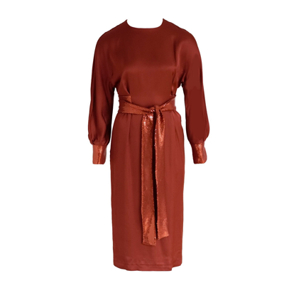 Anna Etter Long Sleeve Midi Dress Ediet With Sequined Sleeves And Cuffs In Red