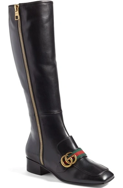 Gucci Peyton Gg Pearly-heel Boots In Black/gold