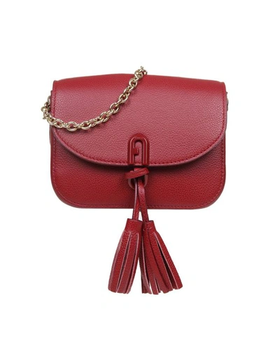 Furla Mini Shoulder Bag In Cherry Color Leather In Red