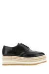 Prada Raffia Platform Varnished Brogues In Black