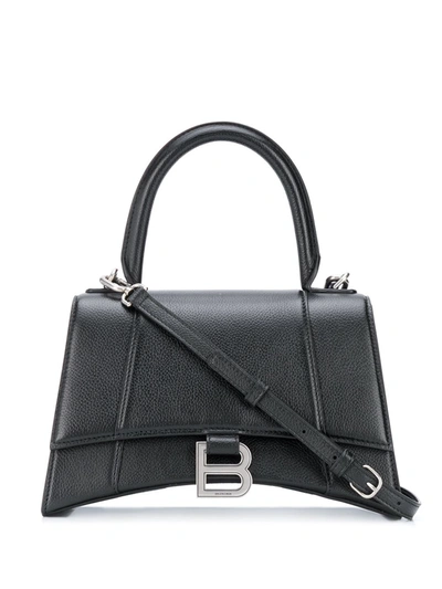 Balenciaga Hourglass Xs Grained Leather Top-handle Bag In Black