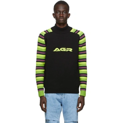 Agr Ssense Exclusive Black Striped Logo Sweater In Black/green