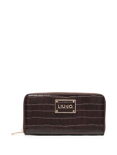 Liu •jo Logo-plaque Zip-up Wallet In Brown