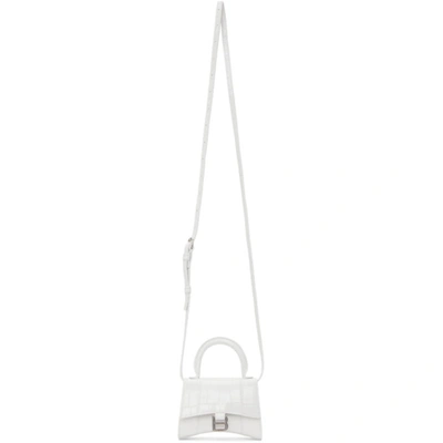 Balenciaga White Croc Mini Hourglass Bag In 9016 White