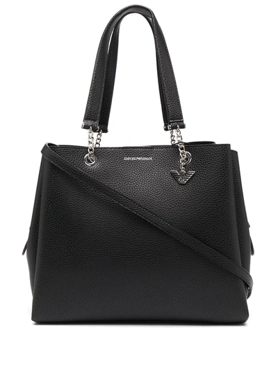 Emporio Armani Pebbled-effect Logo-plaque Tote Bag In Black