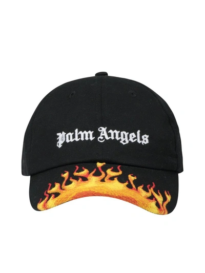 Palm Angels Black Logo Flame Baseball Cap