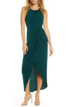 SHONA JOY DRAPED HALTER TULIP GOWN,SJ2356